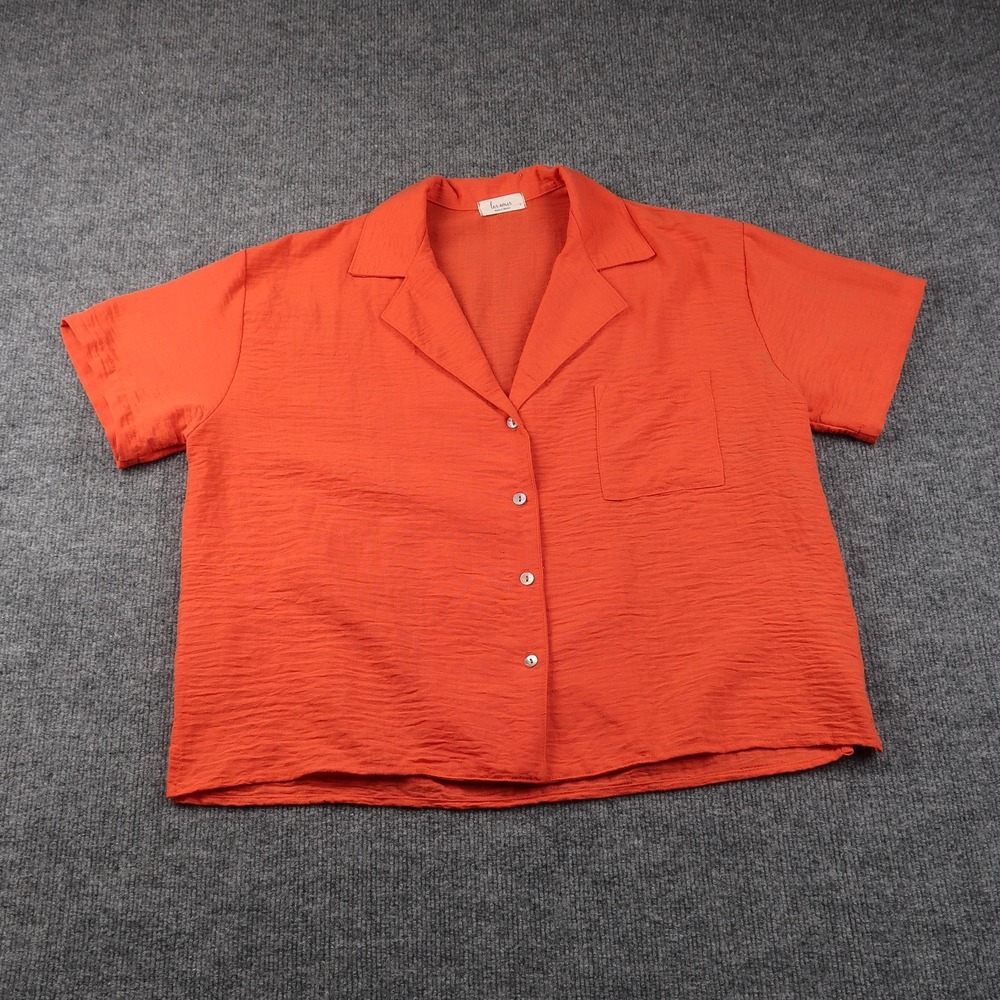 Les Amis Shirt‎ Womens Large Orange Textured Button Up Short Sleeve Pocket Top